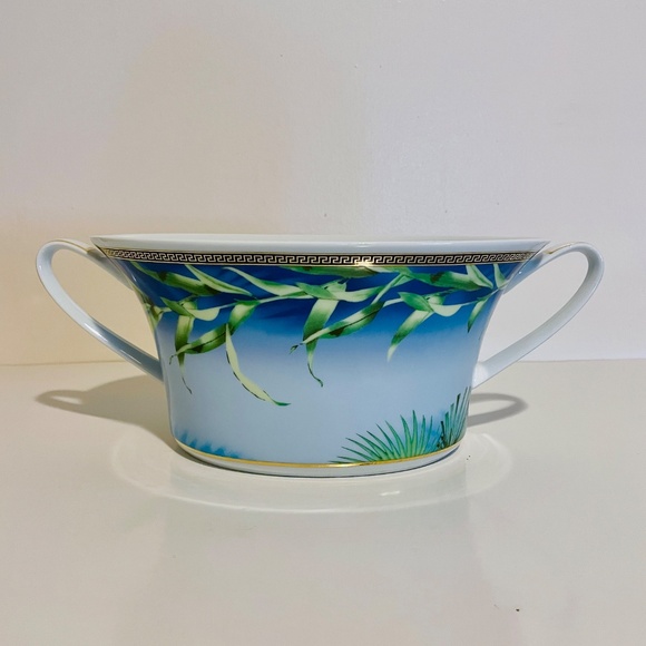 Versace x Rosenthal Jungle Blue Green Gold Pattern Vegetable Bowl Vintage - Picture 3 of 11